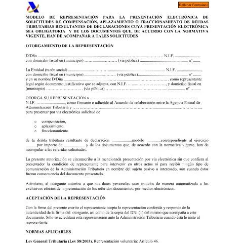 Vista previa del documento Modelo de Representación para Solicitudes de Compensación y — Impuestos
