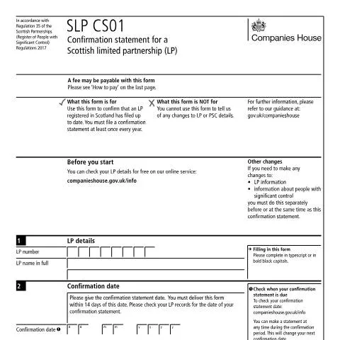 Document preview: Annual SLP CS01 Filing Requirements for Scottish Limited Partnerships — Business