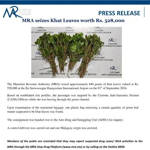 Document preview: MRA's Major Khat Seizure at Airport Highlights Drug Enforcement — Government & admin (PressRelease020924)