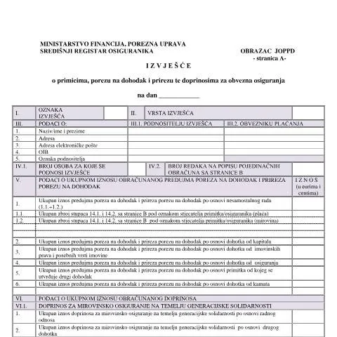 Document preview: Sve o obrascu JOPPD u sustavu oporezivanja — Porezi i fiskalnost (CERFA n°JOPPD)