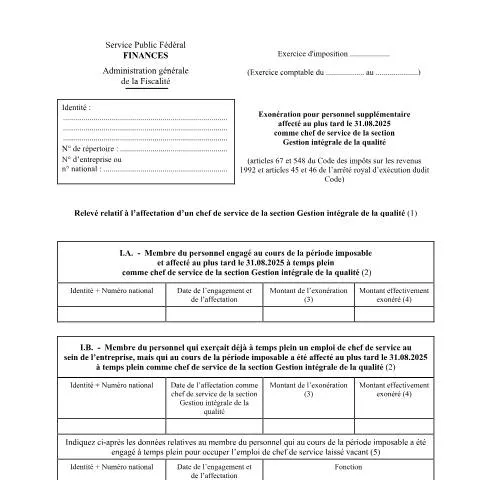 Aperçu du document Comprendre l'exonération pour personnel supplémentaire en Belgique — Impôts & fiscalité (CERFA n°155-276w4)