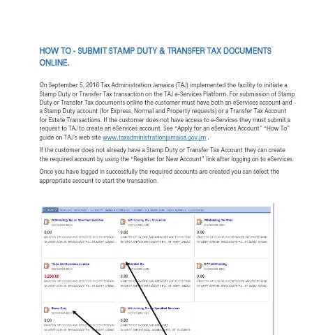 Document preview: Guide to Online Submission of Stamp Duty and Transfer Tax Documents in — Taxes (CERFA n°How+To_Submit+Stamp+Duty+and+Transfer+Tax+Documents+Online)