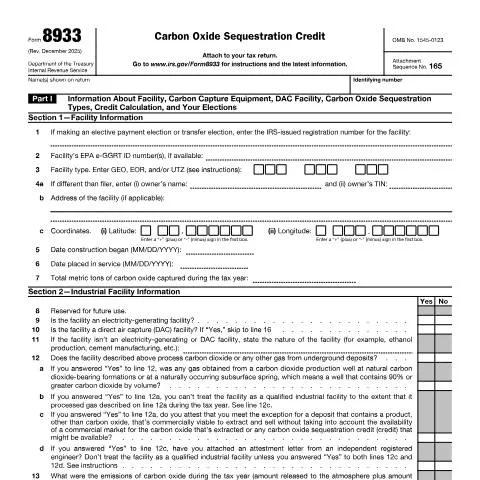 Document preview: Mastering IRS Form 8933 for Carbon Sequestration Benefits — Taxes (CERFA n°8933)