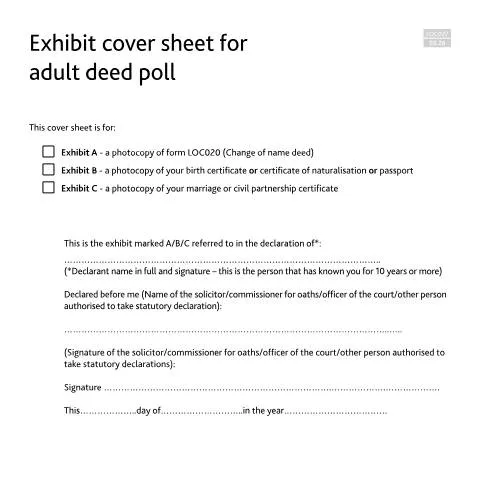 Document preview: LOC027 Exhibit Cover Sheet: Essential Guide for Deed Poll Applications — Civil status & identity
