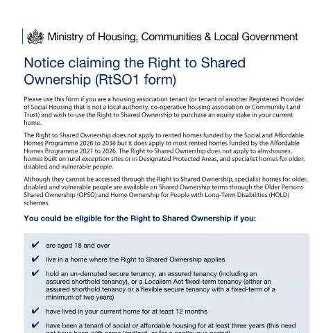 Document preview: How to Apply for Right to Shared Ownership Using Form RtSO1 — Property & real estate