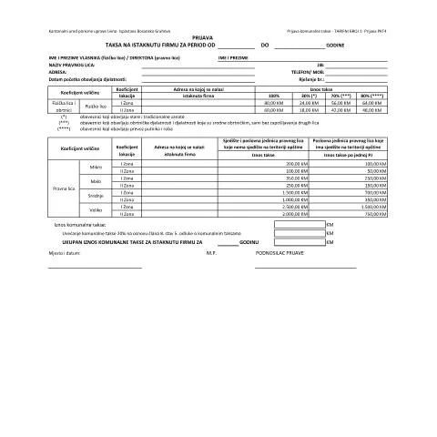 Document preview: Kako podnijeti Prijavu komunalne takse u Grahovu — Porezi i fiskalnost (CERFA n°PKT-K4)