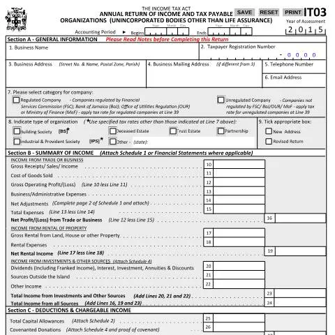 Document preview: Understanding the IT03 2015 Form in Jamaica — Taxes (CERFA n°it03_2015)