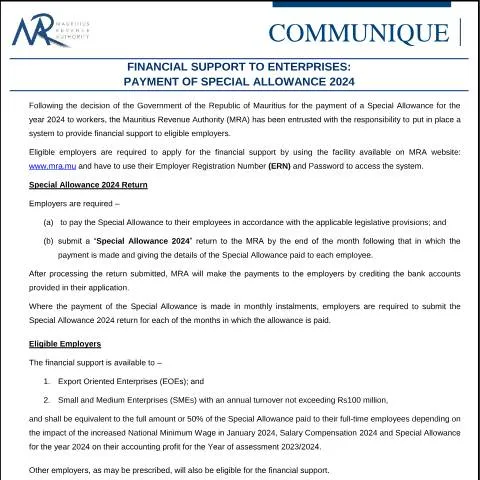 Document preview: 2024 Special Allowance Payment for Eligible Enterprises — Taxes (CERFA n°CommuniqueSpcAll2024)