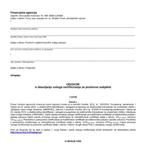 Document preview: Uloga UgovoraPoslovnieIDAS OSPD u elektroničkoj identifikaciji — Administrativni postupci (CERFA n°UgovorPoslovnieIDAS_OSPD)