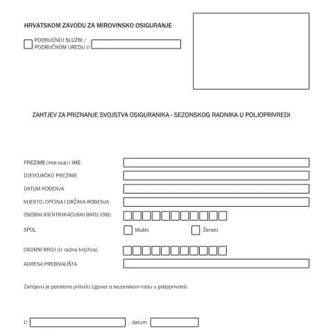 Document preview: Prikaz i svrha obrasca Tiskanica br 2 4 za sezonske radnike u — Mirovina i penzija (CERFA n°Tiskanica_br_2_4)