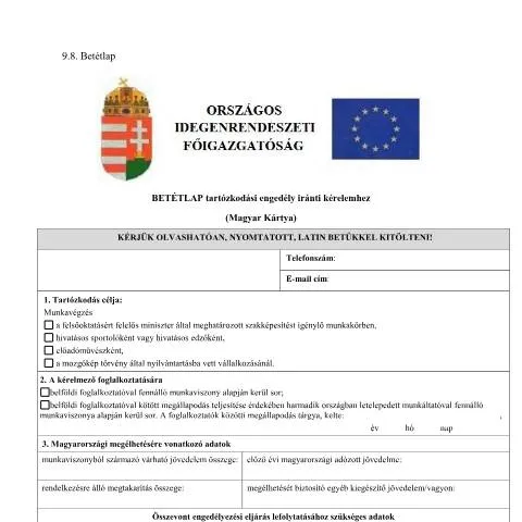 Document preview: A Betétlap szerepe a tartózkodási engedély kérelmezésében — Bevándorlás & vízumok