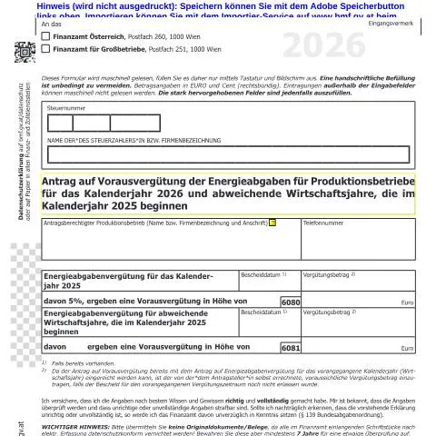 Dokumentvorschau: Vorausvergütung der Energieabgaben für Produktionsunternehmen 2026 — Steuern (CERFA n°ENAV3)
