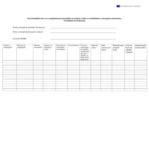 Document preview: Workplace Relations Commission Declaration Form (Portuguese) — Work & employment
