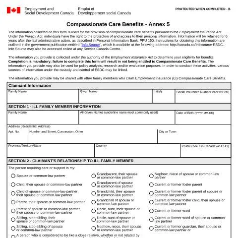 Document preview: Understanding the Compassionate Care Benefits INS5217 — Health (CERFA n°INS5217)