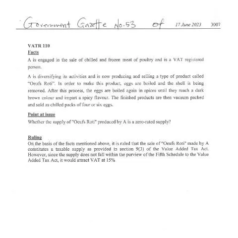 Document preview: The Significance of VATR 110 in Mauritius' Taxation System — Taxes (CERFA n°VATR110)
