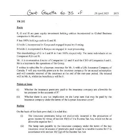 Document preview: The Importance of TR 252 in Corporate Taxation — Government & admin (TR252)