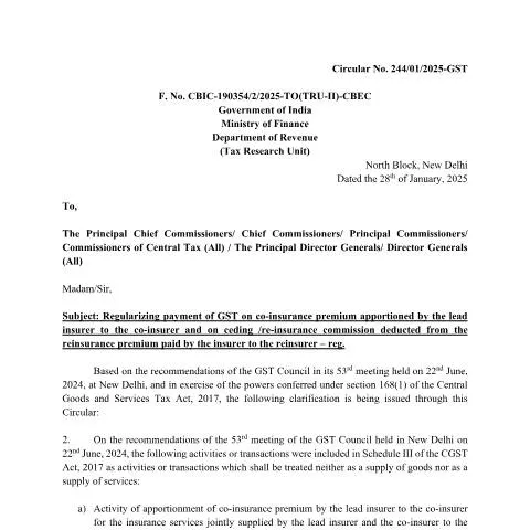 Document preview: Understanding GST Circular on Co-insurance and Reinsurance in India — Government & admin (CERFA n°Circular-Services-Co-insurance-Re-insurance)