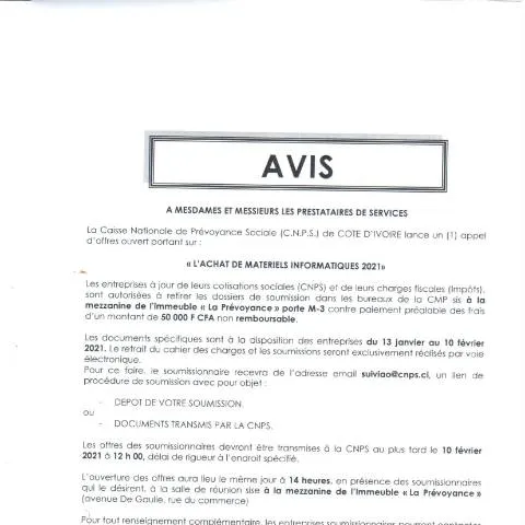 Aperçu du document Opportunité d'Achat de Matériel Informatique par la CNPS — Démarches administratives
