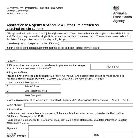 Document preview: How to Register Protected Wild Birds for Commercial Operations — Government & admin