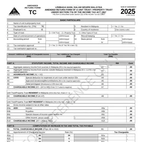 Document preview: Panduan Lengkap Borang Pemulangan Terubah TC 2025 — Cukai & percukaian