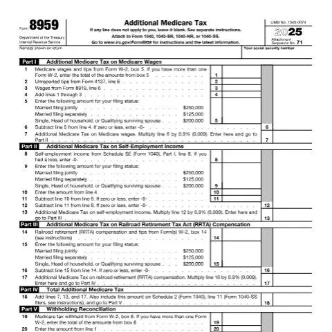 Document preview: Understanding IRS Form 8959: Key Insights for Taxpayers — Taxes (CERFA n°8959)