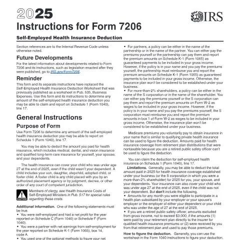 Document preview: Mastering IRS Form 7206 for Health Insurance Deductions — Taxes (CERFA n°INST-7206)