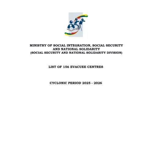 Document preview: Essential Evacuee Centres for Cyclonic Season 2025-2026 — Government & admin (CERFA n°List-of-156-Evacuee-Centres-Cyclonic-Season-2025-2026_V2)