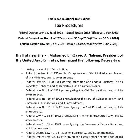 Document preview: Understanding UAE Federal Decree-Law No 28 of 2022 and Its Amendments — Taxes (CERFA n°Federal Decree-Law No. 28 of 2022)