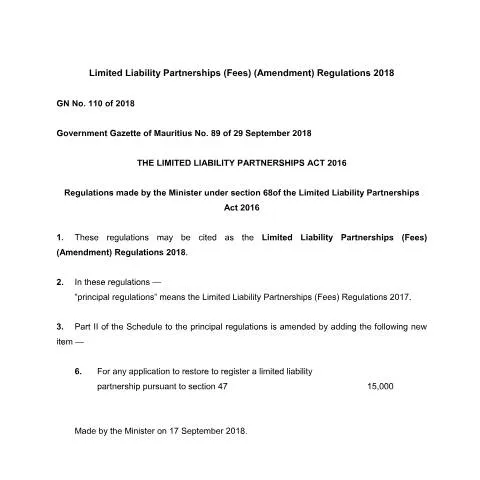 Document preview: The Importance of GN No. 110 of 2018 for LLPs — Government & admin (GN-No.-110-of-2018)