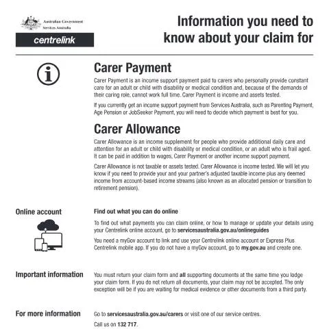 Document preview: Navigating Your Carer Payment and Allowance Claims — Benefits & social aid (CERFA n°CI002)