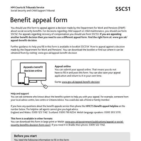 Document preview: Understanding the SSCS1 Notice of Appeal for Social Security Benefits — Legal & justice