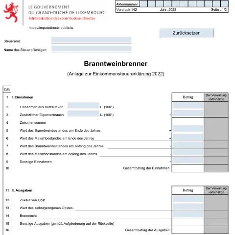 Aperçu du document Comprendre le formulaire 142 pour les producteurs de branntwein — Impôts & fiscalité (CERFA n°142)
