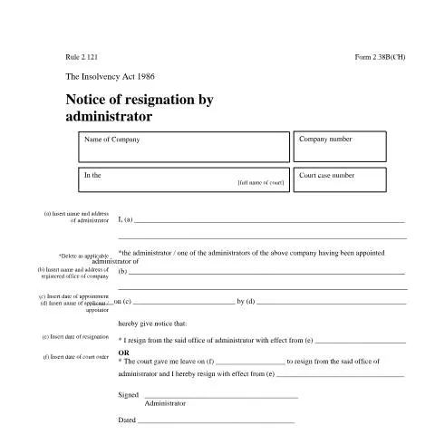 Document preview: Navigating the Administrator Resignation with Form 2.38B(CH) — Government & admin