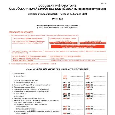 Aperçu du document Comprendre le document préparatoire pour les non-résidents en 2025 — Impôts & fiscalité (CERFA n°non-residents-doc-preparatoire-partie-2-2025)