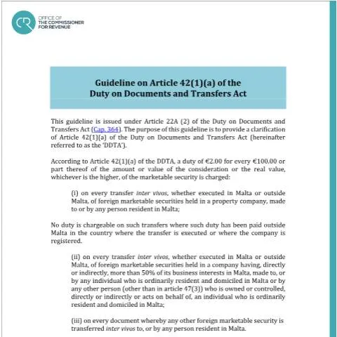 Document preview: Essential Tax Guidelines for Foreign Marketable Securities in Malta — Taxes (CERFA n°guideline-on-chargeability-of-foreign-marketable-securities)