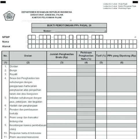 Document preview: Pentingnya Bukti Pemotongan PPh Pasal 26 dalam Pajak Indonesia — Pajak & perpajakan (CERFA n°ID-DJP-Bukti-Potong-PPh-Pasal-26)
