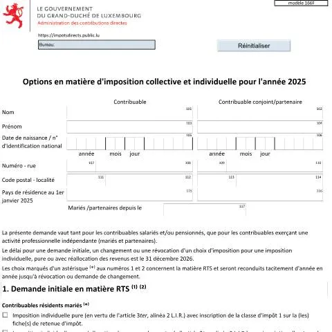 Aperçu du document Formulaire 166 F : Demande d'individualisation au Luxembourg — Impôts & fiscalité (CERFA n°166 F)