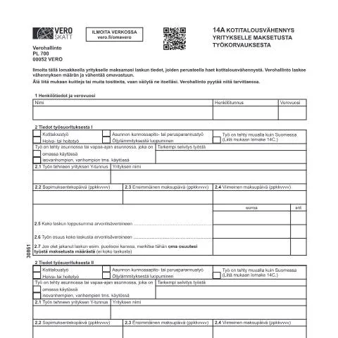 Document preview: Ymmärrä 14A Kotitalousvähennys ja sen hyödyt — Verot & verotus (CERFA n°Vero 3086)