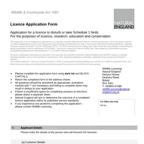 Document preview: Understanding the Licence Application for Schedule 1 Birds — Environment & energy