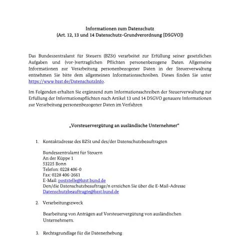 Dokumentvorschau: Vorsteuervergütung für internationale Unternehmen — Behörden & Verwaltung (CERFA n°Vorsteuerverguetung_an_auslaendische_Unternehmer)