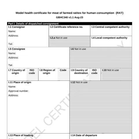 Document preview: The Role of Health Certificates in Ratite Meat Trade — Government & admin