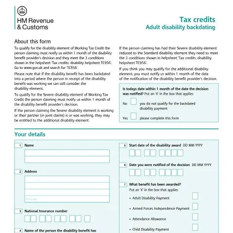 Document preview: Guide to Backdating Disability Tax Credits with HMRC — Taxes