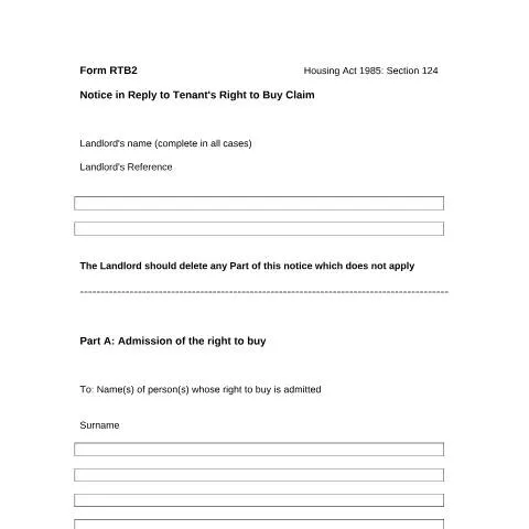 Document preview: RTB2 Notice: Your Landlord's Official Right to Buy Response Explained — Property & real estate