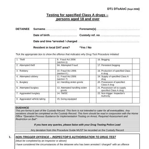 Document preview: Understanding the DT1 Form: Police Custody Drug Testing Explained — Health