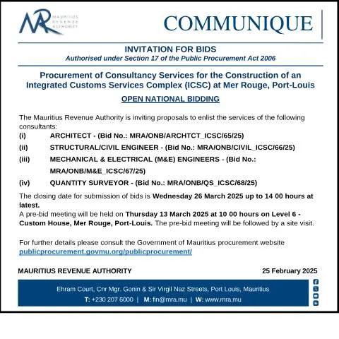 Document preview: Bid Invitation for Integrated Customs Services Complex Consultancy — Government & admin (Bids250225)