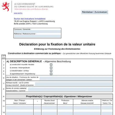Aperçu du document Fixation de la valeur unitaire des constructions commerciales au — Immobilier & foncier (CERFA n°710 IC)
