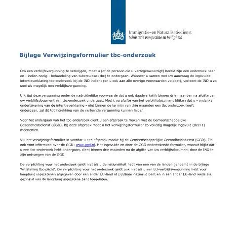 Documentvoorvertoning: Belang van het Bijlage Verwijzingsformulier TBC-onderzoek voor — Immigratie & visa (CERFA n°7104)