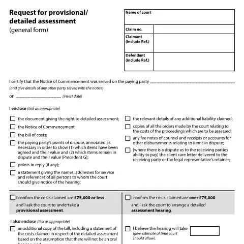 Document preview: How to Request Legal Cost Assessment Using Form N258 — Legal & justice