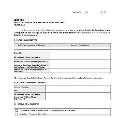 Vista previa del documento Guía para obtener el Certificado de Residencia Fiscal en Paraguay — Impuestos