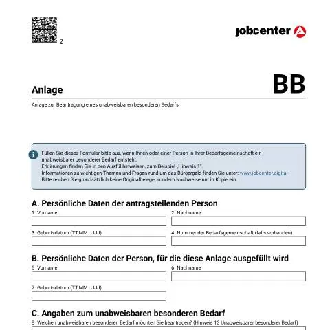Dokumentvorschau: Formular Anlage BB für besondere finanzielle Bedürfnisse — Familie (CERFA n°anlagebb_ba032985)